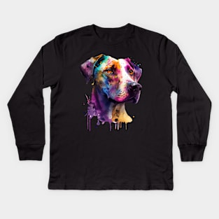 Great Dane Dog Colourful Art | Watercolor Painting of the Great Dane Kids Long Sleeve T-Shirt